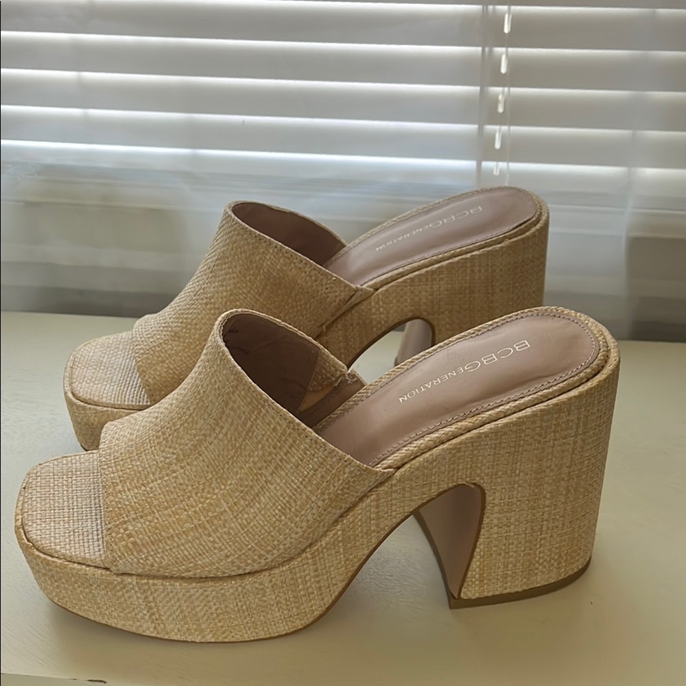 Beige Platform Heeled Mules - Picture 6 of 6